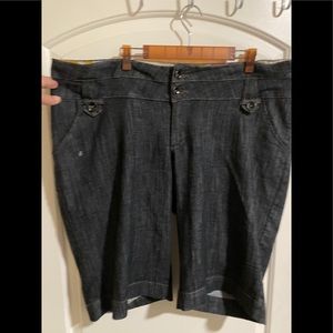 Bermuda cut black wash jean shorts